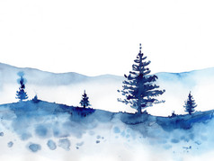 水彩冬天森林和蓝色的雪背景手绘画圣诞节插图为打印纹理壁纸元素美丽的水彩画木孤立的白色水彩冬天森林和蓝色的雪背景手绘画圣诞节插图为打印纹理壁纸元素美丽的水彩画木孤立的白色