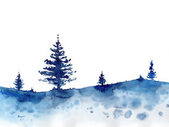 水彩冬天设计森林和蓝色的圣诞节雪背景手绘画插图为打印纹理壁纸元素美丽的水彩画木孤立的白色为卡片水彩冬天设计森林和蓝色的圣诞节雪背景手绘画插图为打印纹理壁纸元素美丽的水彩画木孤立的白色为卡片