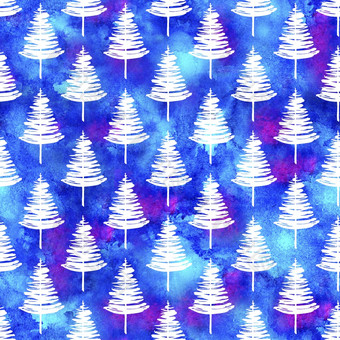圣诞节水彩画冷杉树无缝的模式白色颜色蓝色的水彩背景手绘云杉松树壁纸为点缀包装圣诞节装饰圣诞节水彩画冷杉树无缝的模式白色颜色蓝色的水彩背景手绘云杉松树壁纸为点缀包装圣诞节装饰