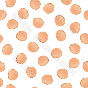 手画刷波尔卡点无缝的水彩模式摘要水彩画轮圈橙色颜色艺术设计为织物和背景手画刷波尔卡点无缝的水彩模式摘要水彩画轮圈橙色颜色艺术设计为织物和背景