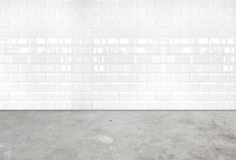 房间perspective-white陶瓷瓷砖墙和水泥地面
