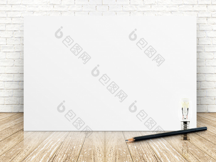 纸海报的白色砖墙和的木地板上模板为你的内容