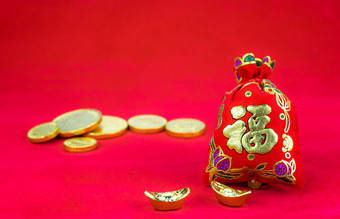 中国人新一年装饰红色的感觉织物包这<strong>战俘</strong>与词繁荣的和金锭红色的织物