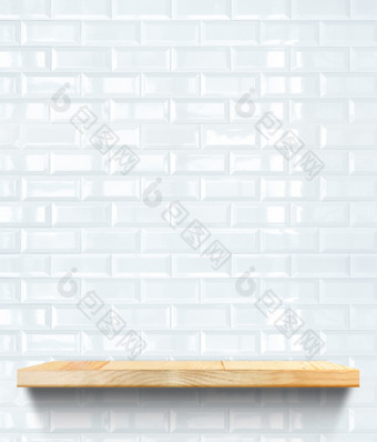 空木架子上白色瓷砖陶瓷墙模板模拟为显示产品业务演讲