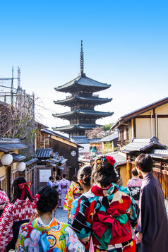 yasaka宝塔五层楼的宝塔这的最后的遗迹法坎寺寺庙传统的街老村《京都议定书》日本