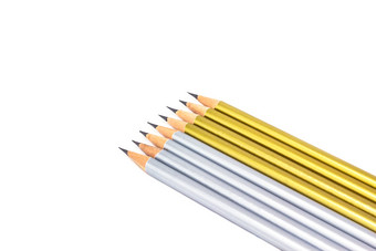 银和黄金铅笔孤立的纯白色背景
