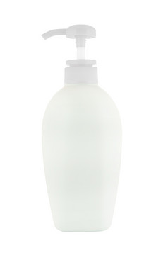 塑料瓶与液体肥皂淋浴过来这里孤立的白色背景剪裁路径