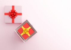 红色的礼物盒子与黄金丝带孤立的粉红色的背景渲染