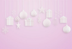 集对象装饰圣诞节孤立的粉红色的背景渲染