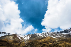 美丽的视图雪山山峰的喜马拉雅山脉春天阳光明媚的一天尼泊尔