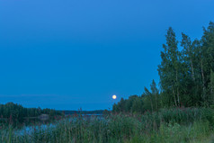 美丽的月球景观夏天晚上卡累利阿共和国俄罗斯