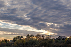 美丽的晚上多云的天空与的上衣秋天树俄罗斯