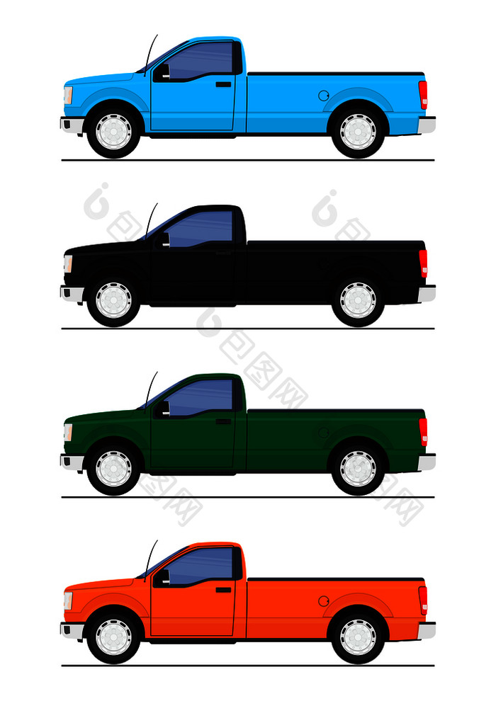 集选择卡车四个颜色平向量