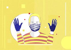 男人。穿保护面具和手套的概念病毒保护光栅插图