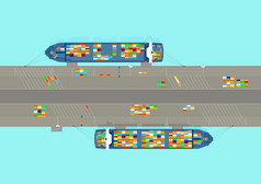 前视图的海上容器港口与船平向量