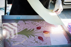 色彩斑斓的郁金香埃布鲁传统的艺术大理石花纹