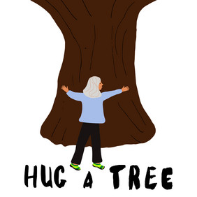 女人拥抱树插图手写的请注意拥抱树拥抱树插
