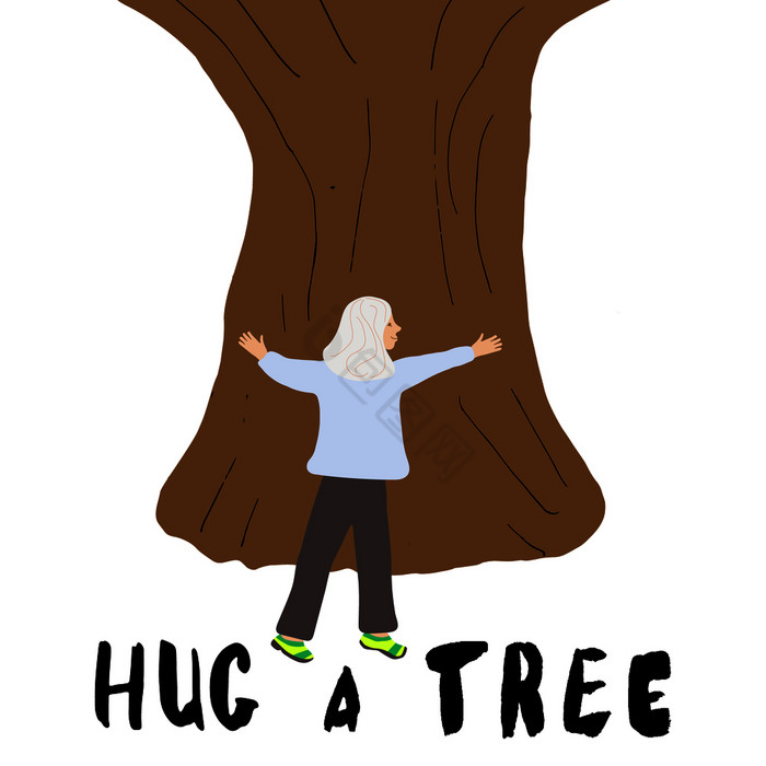女人拥抱树插图手写的请注意拥抱树拥抱树插图片