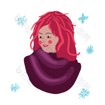 冬天围巾美丽的女孩白色背景海报设计元素冬天围巾美丽的女孩