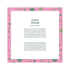 热带叶子模式粉红色的框架与空间为文本热带叶子背景明信片横幅应用程序设计热带叶子模式粉红色的框架与空间为文本