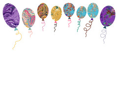 水平横幅与色彩斑斓的大理石纹理气球节日点缀孤立的白色背景向量插图水平横幅与色彩斑斓的大理石纹理气球