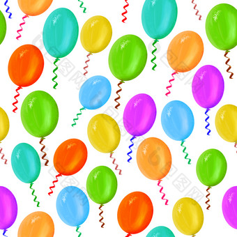 色彩鲜艳的节日气球无缝的模式白色背景重复设计插图为明信片横幅壁纸纺织色彩鲜艳的节日气球无缝的模式白色背景