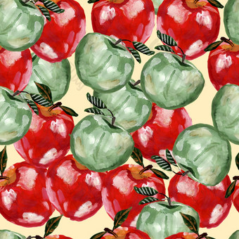 绿色和红色的手画<strong>苹果</strong>无缝的模式重复<strong>苹果</strong>和叶子水果背景为设计织物打印纺织纺织壁纸<strong>海报</strong>绿色和红色的手画<strong>苹果</strong>无缝的模式