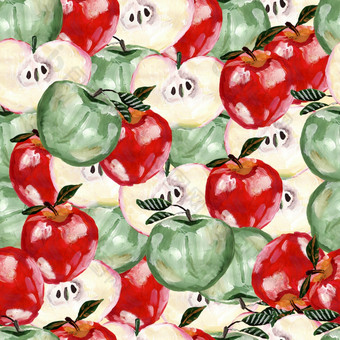 <strong>绿色</strong>红色的和切片苹果无缝的模式重复苹果和叶子水果背景为设计织物打印纺织纺织壁纸<strong>海报绿色</strong>红色的和切片苹果无缝的模式