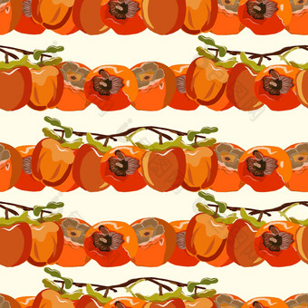 柿子分支机构无缝的模式米色背景沙龙水果没完没了的模式向量插图设计为壁纸面料纺织品包装柿子分支机构无缝的模式米色背景