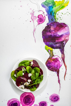 概念设计甜菜沙拉与菠菜