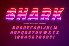 霓虹灯光字母额外的发光的字体。独家斯沃琪颜色控制学位斜霓虹灯光字母额外的发光的字体。