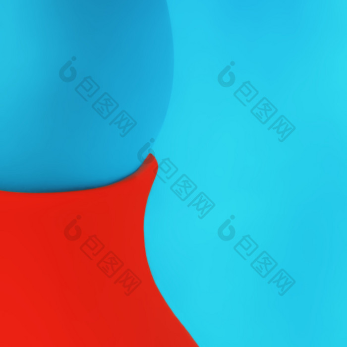 摘要Bicolor设计部分红色的陶瓷花瓶与蓝色的蛋绿松石背景特写镜头广场波普艺术背景与空间为复制有创意的摘要蓝色的和红色的背景