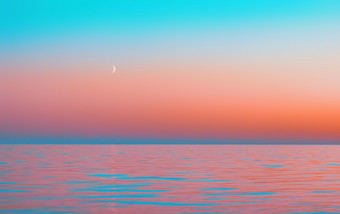 摘要运动模糊粉红色的和绿松石背景的月亮和玫瑰<strong>天空</strong>反映了的平静水域湖奥涅加在的白色<strong>晚上</strong>摘要运动模糊粉红色的海背景
