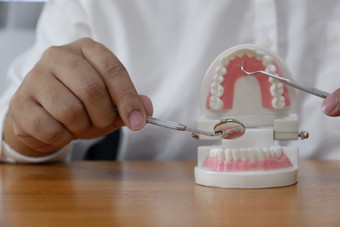 牙医使用工具牙齿模型<strong>牙科</strong>办公室专业<strong>牙科</strong>诊所<strong>牙科</strong>和医疗概念