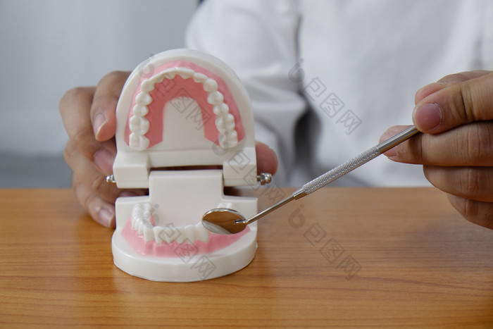 牙医使用工具牙齿模型牙科办公室专业牙科诊所牙科和医疗概念