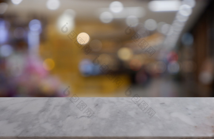 空白色大理石石头表格前面摘要模糊背景购物购物中心咖啡馆和咖啡商店室内可以使用为显示蒙太奇你的产品图像