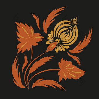 叶子和花与不同的人饰品卡打印海报手画平涂鸦插图与程式化的装饰花元素斯堪的那维亚风格传统的装饰向量花打印海报人花艺术帆布