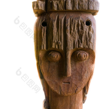 的脸非洲雕刻木雕像特写镜头孤立的白色背景传统的和文化装饰