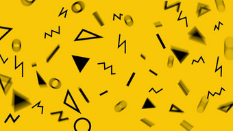 复古的摘要设计黄色的模式背景与色彩斑斓的三角形圈行和曲折孟菲斯风格与几何形状复古的摘要设计黄色的模式背景与色彩斑斓的三角形圈行和曲折孟菲斯风格与几何形状