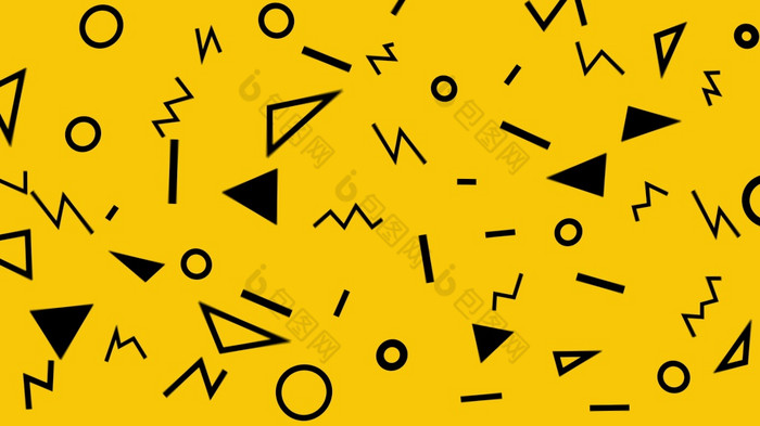 复古的摘要设计黄色的模式背景与色彩斑斓的三角形圈行和曲折孟菲斯风格与几何形状复古的摘要设计黄色的模式背景与色彩斑斓的三角形圈行和曲折孟菲斯风格与几何形状