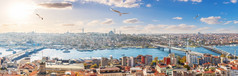 伊斯坦布尔全景桥梁和的金角天际线视图伊斯坦布尔全景桥梁和的金角天际线视图