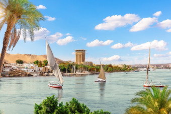传统的帆船的尼罗河河的村庄<strong>阿斯旺</strong>埃及传统的帆船的尼罗河河的村庄<strong>阿斯旺</strong>埃及