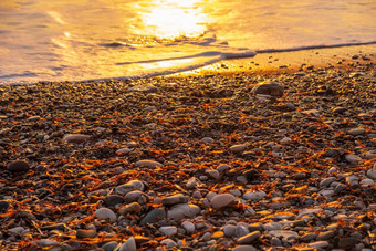 美丽的海滩卵石日落视图佩特拉touRomiou海滩帕福斯塞浦路斯被认为是阿佛洛狄忒rsquo<strong>出生地</strong>希腊神话