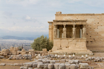 女像柱的包含寺庙的卫城雅典希腊