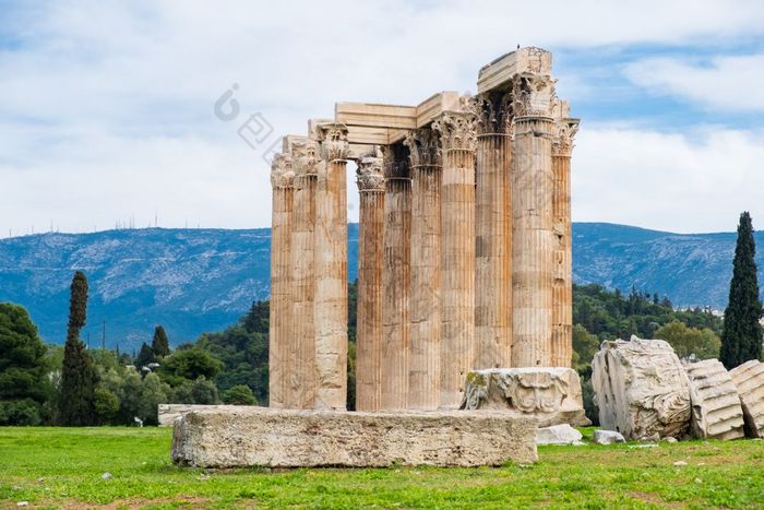 废墟的古老的寺庙奥林匹斯山的宙斯雅典奥林匹亚列的奥林匹斯山的宙斯