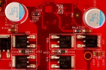 电子印刷电路董事会<strong>红</strong>色的与电子组件查看从以上
