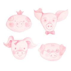 插图与卡通口鼻粉红色的小猪公主女孩男孩与弓领带女孩与发夹弓男孩与眼镜孤立的字符白色背景插图与卡通口鼻粉红色的小猪
