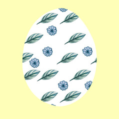 白色复活节蛋黄色的背景与模式花装饰复活节蛋与野花模式绿色叶子和蛋形味蕾白色复活节蛋黄色的背景与模式野生花