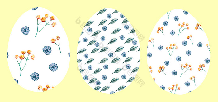 复活节蛋与色彩斑斓的模式涂鸦风格春天假期画蛋与红色的橙色黄色的绿色和米色点几何形状浆果水果叶子和树复活节蛋与色彩斑斓的模式涂鸦风格
