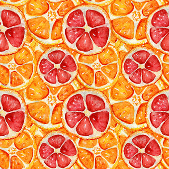 无缝的模式与葡萄柚<strong>和</strong>橙<strong>色</strong>热带让人耳目一新异国情调的夏天概念水彩插图无缝的模式与葡萄柚<strong>和</strong>橙<strong>色</strong>